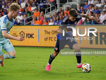 Cincinnati midfielder Luca Orellano appears during the Major League Soccer match between FC Cincinnati and CF Montreal at TQL Stadium in Cin...