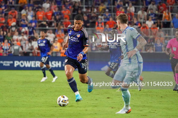 Cincinnati attacker Kevin Kelsy is seen during the Major League Soccer match between FC Cincinnati and CF Montreal at TQL Stadium in Cincinn...