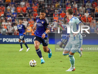 Cincinnati attacker Kevin Kelsy is seen during the Major League Soccer match between FC Cincinnati and CF Montreal at TQL Stadium in Cincinn...