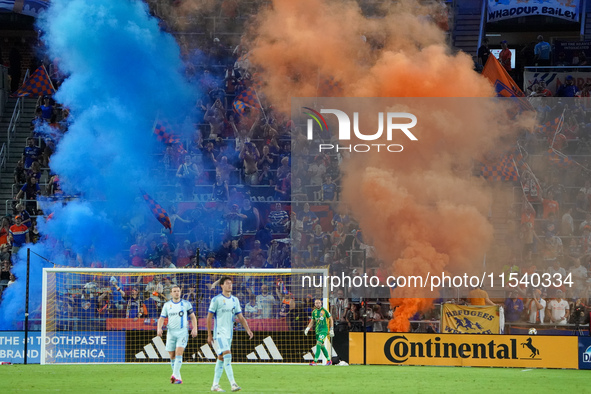 FC Cincinnati supporters celebrate a goal during the Major League Soccer match between FC Cincinnati and CF Montreal at TQL Stadium in Cinci...