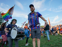 FC Cincinnati supporters are seen prior to the start of the Major League Soccer match between FC Cincinnati and CF Montreal at TQL Stadium i...