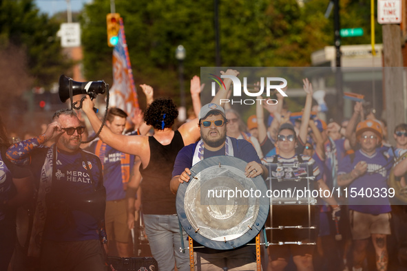 FC Cincinnati supporters are seen prior to the start of the Major League Soccer match between FC Cincinnati and CF Montreal at TQL Stadium i...