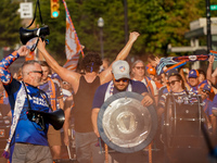 FC Cincinnati supporters are seen prior to the start of the Major League Soccer match between FC Cincinnati and CF Montreal at TQL Stadium i...