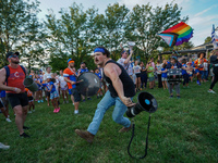 FC Cincinnati supporters are seen prior to the start of the Major League Soccer match between FC Cincinnati and CF Montreal at TQL Stadium i...