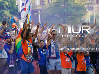 FC Cincinnati supporters are seen prior to the start of the Major League Soccer match between FC Cincinnati and CF Montreal at TQL Stadium i...