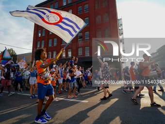 FC Cincinnati supporters are seen prior to the start of the Major League Soccer match between FC Cincinnati and CF Montreal at TQL Stadium i...