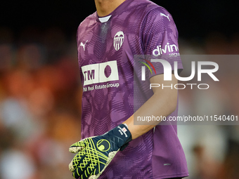 Giorgi Mamardashvili of Valencia CF looks on prior to the LaLiga EA Sports match between Valencia CF and Villarreal CF at Mestalla stadium i...