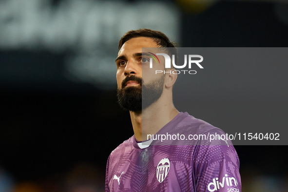 Giorgi Mamardashvili of Valencia CF looks on prior to the LaLiga EA Sports match between Valencia CF and Villarreal CF at Mestalla stadium i...