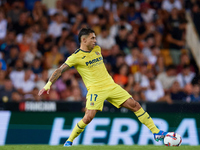 Kiko Femenia of Villarreal CF is in action during the LaLiga EA Sports match between Valencia CF and Villarreal CF at Mestalla stadium in Va...