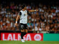 Jesus Vazquez of Valencia CF reacts during the LaLiga EA Sports match between Valencia CF and Villarreal CF at Mestalla stadium in Valencia,...