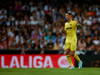 Yeremy Pino of Villarreal CF reacts during the LaLiga EA Sports match between Valencia CF and Villarreal CF at Mestalla stadium in Valencia,...