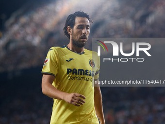 Dani Parejo of Villarreal CF looks on during the LaLiga EA Sports match between Valencia CF and Villarreal CF at Mestalla stadium in Valenci...