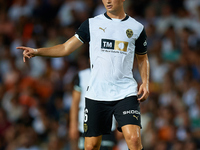 Hugo Guillamon of Valencia CF is in action during the LaLiga EA Sports match between Valencia CF and Villarreal CF at Mestalla stadium in Va...