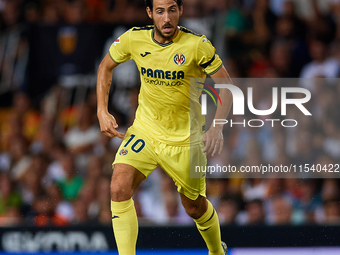 Dani Parejo of Villarreal CF is in action during the LaLiga EA Sports match between Valencia CF and Villarreal CF at Mestalla stadium in Val...