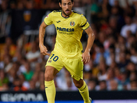 Dani Parejo of Villarreal CF is in action during the LaLiga EA Sports match between Valencia CF and Villarreal CF at Mestalla stadium in Val...