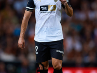 Luis Rioja of Valencia CF reacts during the LaLiga EA Sports match between Valencia CF and Villarreal CF at Mestalla stadium in Valencia, Sp...