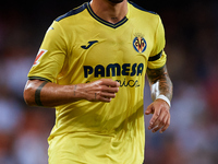 Yeremy Pino of Villarreal CF looks on during the LaLiga EA Sports match between Valencia CF and Villarreal CF at Mestalla stadium in Valenci...