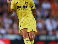 Yeremy Pino of Villarreal CF is in action during the LaLiga EA Sports match between Valencia CF and Villarreal CF at Mestalla stadium in Val...