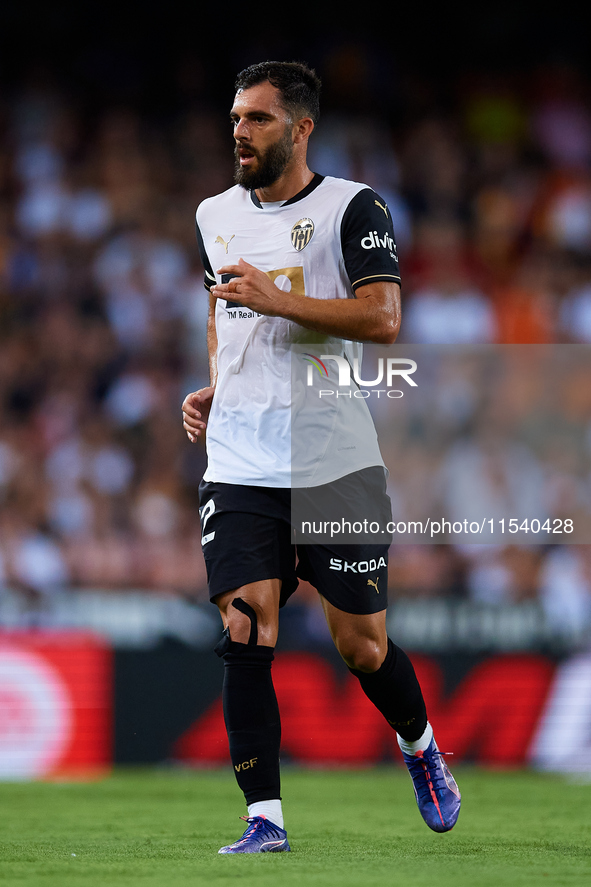 Luis Rioja of Valencia CF runs during the LaLiga EA Sports match between Valencia CF and Villarreal CF at Mestalla stadium in Valencia, Spai...