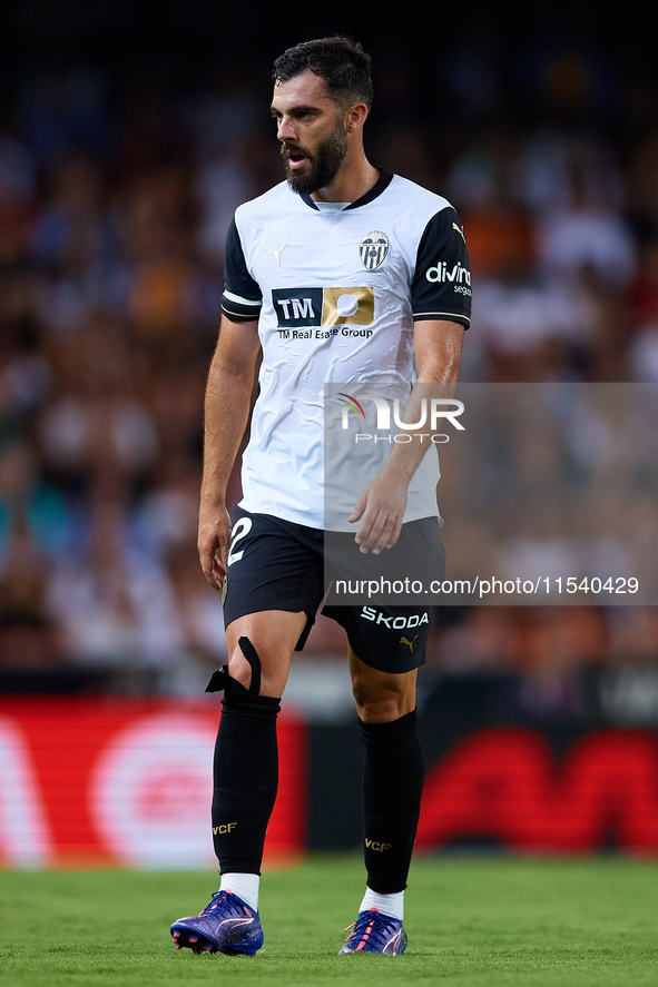 Luis Rioja of Valencia CF looks on during the LaLiga EA Sports match between Valencia CF and Villarreal CF at Mestalla stadium in Valencia,...