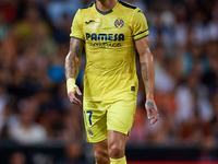 Kiko Femenia of Villarreal CF looks on during the LaLiga EA Sports match between Valencia CF and Villarreal CF at Mestalla stadium in Valenc...