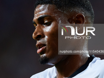 Cristhian Mosquera of Valencia CF looks on during the LaLiga EA Sports match between Valencia CF and Villarreal CF at Mestalla stadium in Va...