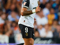 Hugo Duro of Valencia CF reacts during the LaLiga EA Sports match between Valencia CF and Villarreal CF at Mestalla stadium in Valencia, Spa...