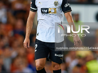 Luis Rioja of Valencia CF reacts during the LaLiga EA Sports match between Valencia CF and Villarreal CF at Mestalla stadium in Valencia, Sp...