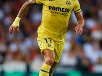 Kiko Femenia of Villarreal CF is in action during the LaLiga EA Sports match between Valencia CF and Villarreal CF at Mestalla stadium in Va...