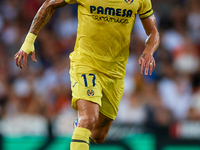 Kiko Femenia of Villarreal CF is in action during the LaLiga EA Sports match between Valencia CF and Villarreal CF at Mestalla stadium in Va...