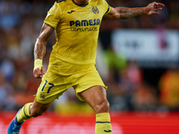 Kiko Femenia of Villarreal CF is in action during the LaLiga EA Sports match between Valencia CF and Villarreal CF at Mestalla stadium in Va...