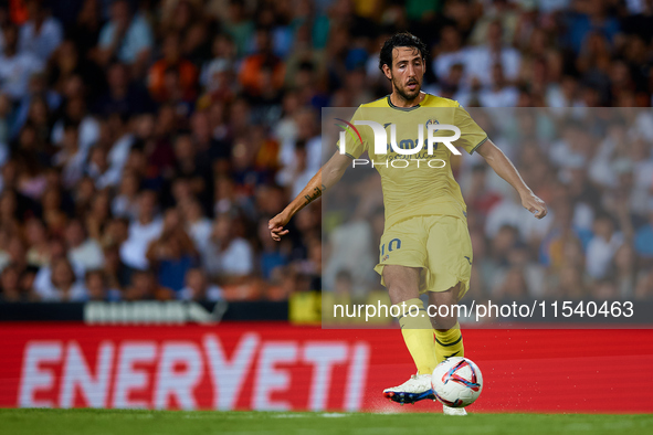 Dani Parejo of Villarreal CF is in action during the LaLiga EA Sports match between Valencia CF and Villarreal CF at Mestalla stadium in Val...