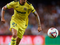 Yeremy Pino of Villarreal CF is in action during the LaLiga EA Sports match between Valencia CF and Villarreal CF at Mestalla stadium in Val...