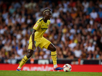 Gueye of Villarreal CF is in action during the LaLiga EA Sports match between Valencia CF and Villarreal CF at Mestalla stadium in Valencia,...