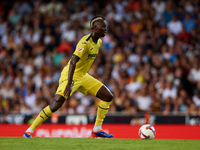 Gueye of Villarreal CF is in action during the LaLiga EA Sports match between Valencia CF and Villarreal CF at Mestalla stadium in Valencia,...