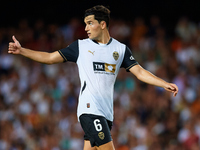 Hugo Guillamon of Valencia CF reacts during the LaLiga EA Sports match between Valencia CF and Villarreal CF at Mestalla stadium in Valencia...