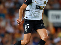 Cesar Tarrega of Valencia CF is in action during the LaLiga EA Sports match between Valencia CF and Villarreal CF at Mestalla stadium in Val...