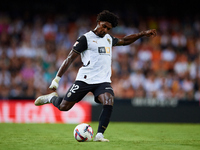 Thierry Rendall of Valencia CF is in action during the LaLiga EA Sports match between Valencia CF and Villarreal CF at Mestalla stadium in V...