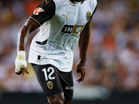 Thierry Rendall of Valencia CF is in action during the LaLiga EA Sports match between Valencia CF and Villarreal CF at Mestalla stadium in V...