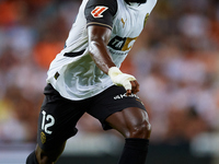 Thierry Rendall of Valencia CF is in action during the LaLiga EA Sports match between Valencia CF and Villarreal CF at Mestalla stadium in V...