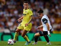 Yeremy Pino of Villarreal CF competes for the ball with Diego Lopez of Valencia CF during the LaLiga EA Sports match between Valencia CF and...