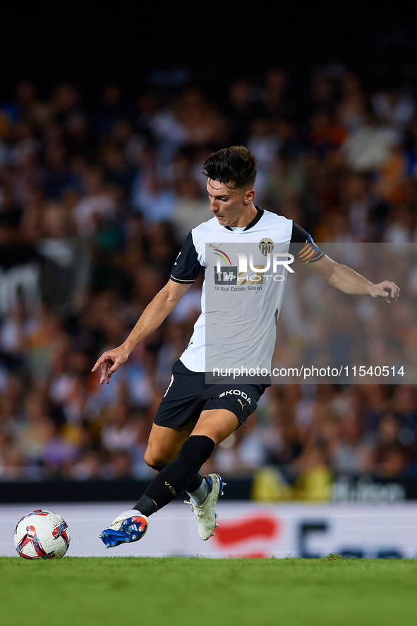 Pepelu of Valencia CF is in action during the LaLiga EA Sports match between Valencia CF and Villarreal CF at Mestalla stadium in Valencia,...