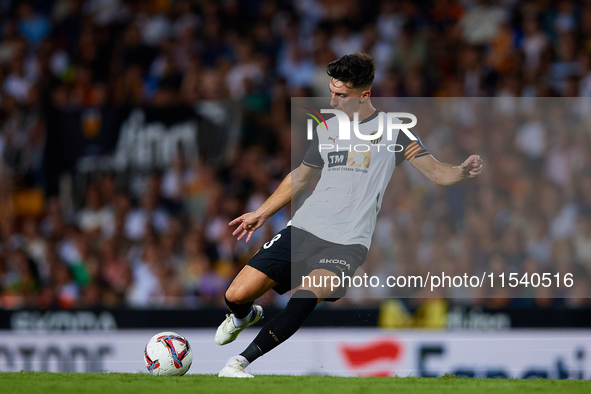 Pepelu of Valencia CF is in action during the LaLiga EA Sports match between Valencia CF and Villarreal CF at Mestalla stadium in Valencia,...