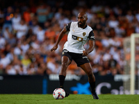 Dimitri Foulquier of Valencia CF is in action during the LaLiga EA Sports match between Valencia CF and Villarreal CF at Mestalla stadium in...