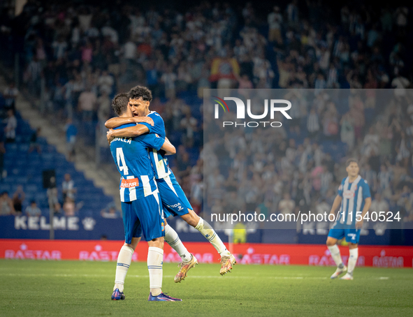 Marash Kumbulla, Omar El Halili of RCD Espanyol de Barcelona during the LaLiga EA Sports match between RCD Espanyol de Barcelona and Rayo Va...