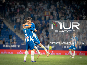 Marash Kumbulla, Omar El Halili of RCD Espanyol de Barcelona during the LaLiga EA Sports match between RCD Espanyol de Barcelona and Rayo Va...