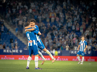 Marash Kumbulla, Omar El Halili of RCD Espanyol de Barcelona during the LaLiga EA Sports match between RCD Espanyol de Barcelona and Rayo Va...