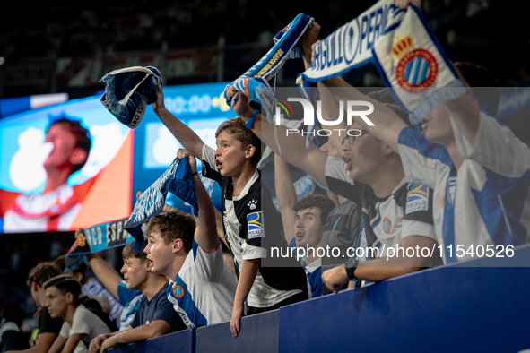 Fans of RCD Espanyol  during the LaLiga EA Sports match between RCD Espanyol de Barcelona and Rayo Vallecano, on August 31, 2024.  