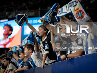 Fans of RCD Espanyol  during the LaLiga EA Sports match between RCD Espanyol de Barcelona and Rayo Vallecano, on August 31, 2024.  (