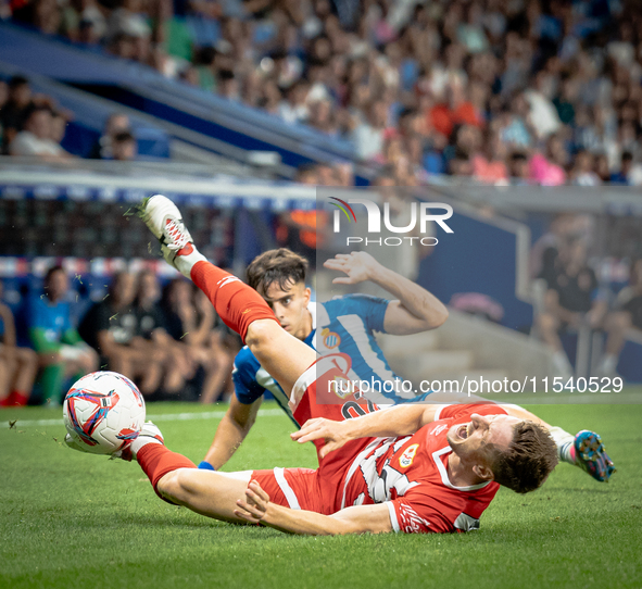 Alvaro Aguado, Ivan Balliu during the LaLiga EA Sports match between RCD Espanyol de Barcelona and Rayo Vallecano, on August 31, 2024.  